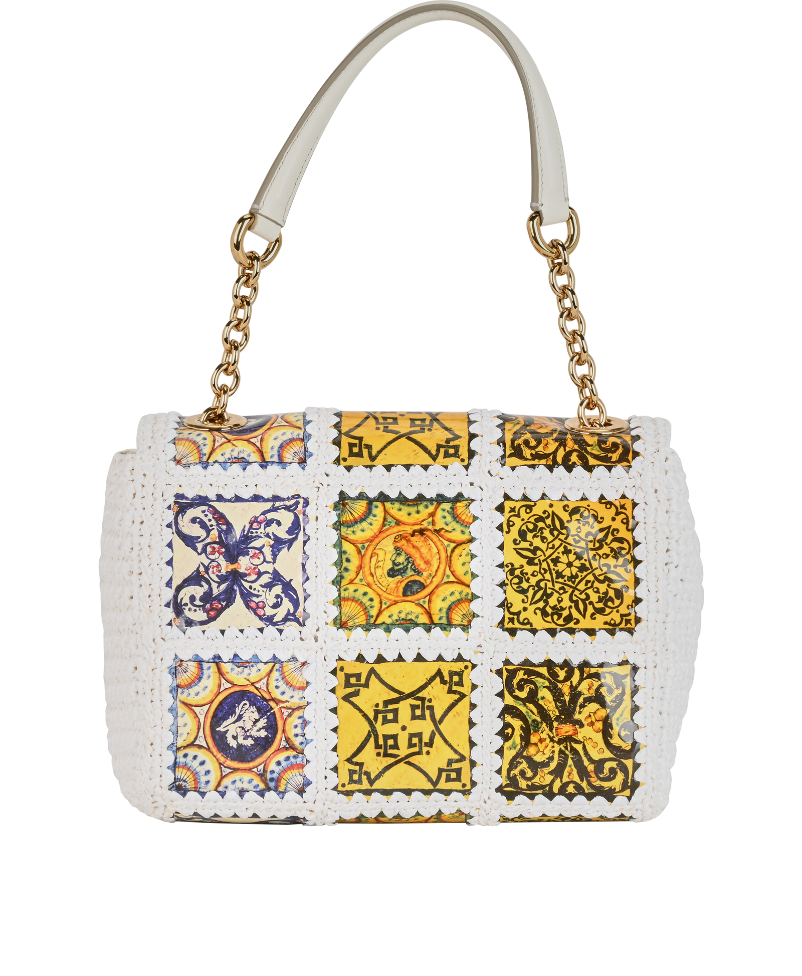 Quilted Floral Bag, &pound;410, Handbags, White/Yellow, Leather/Raffia, Back view